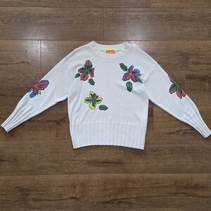 Wispr Wmns Silk Blend Colorful Floral Lightweight Sweater M Cozy Quiet Luxury